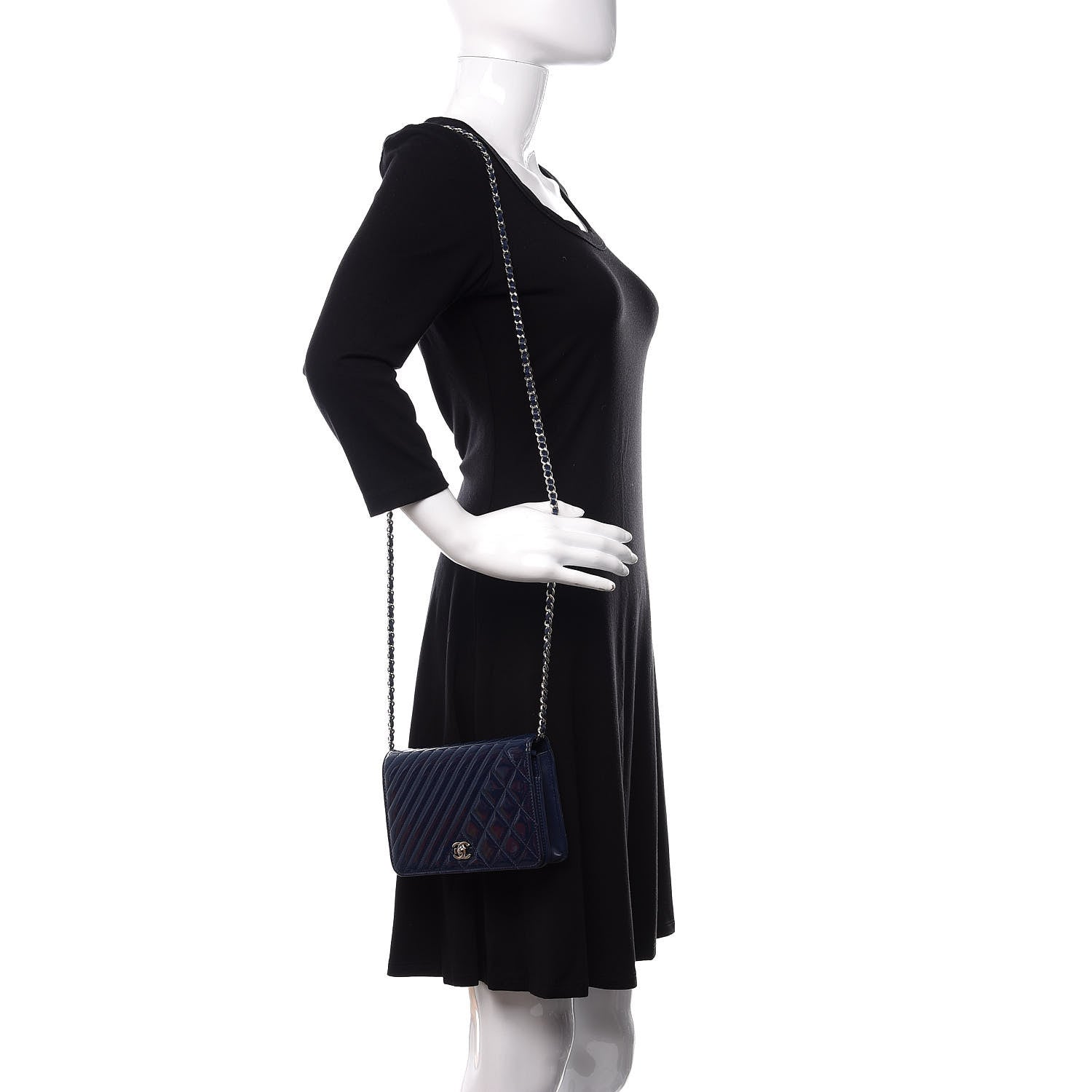 Chanel Patent Quilted Coco Boy Wallet On Chain WOC Blue 2 of 10