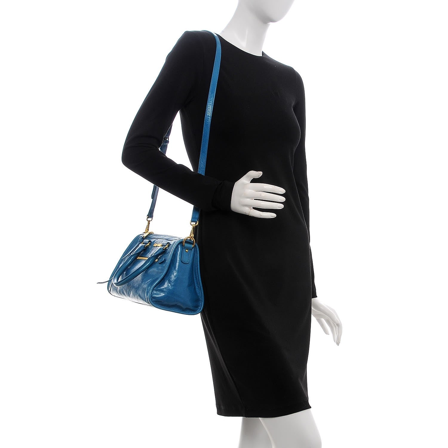 Miu Miu Vitello Shine Zip Tote Laguna 2 of 13