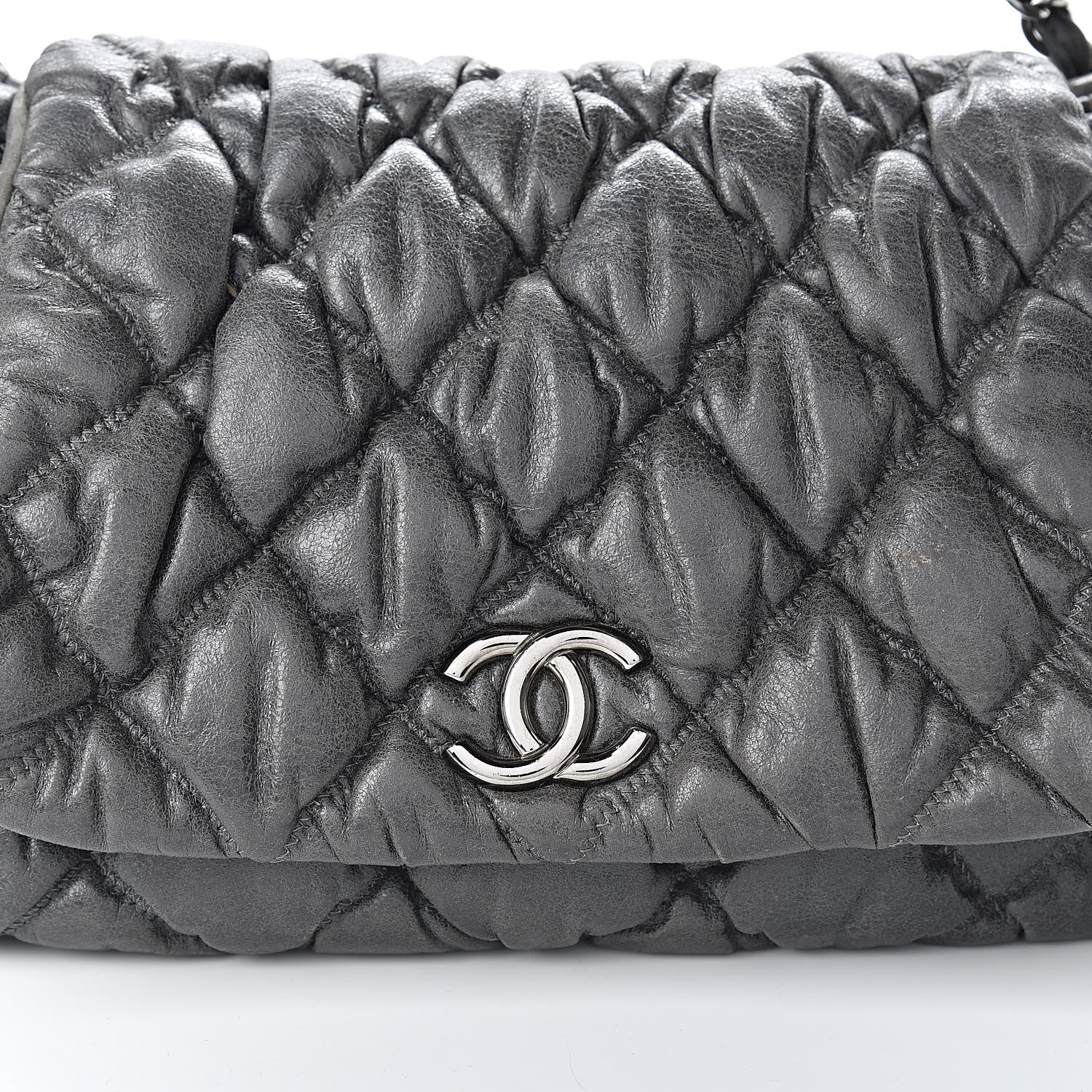 Chanel Calfskin Bubble Quilt Accordion Flap Grey 8 of 13