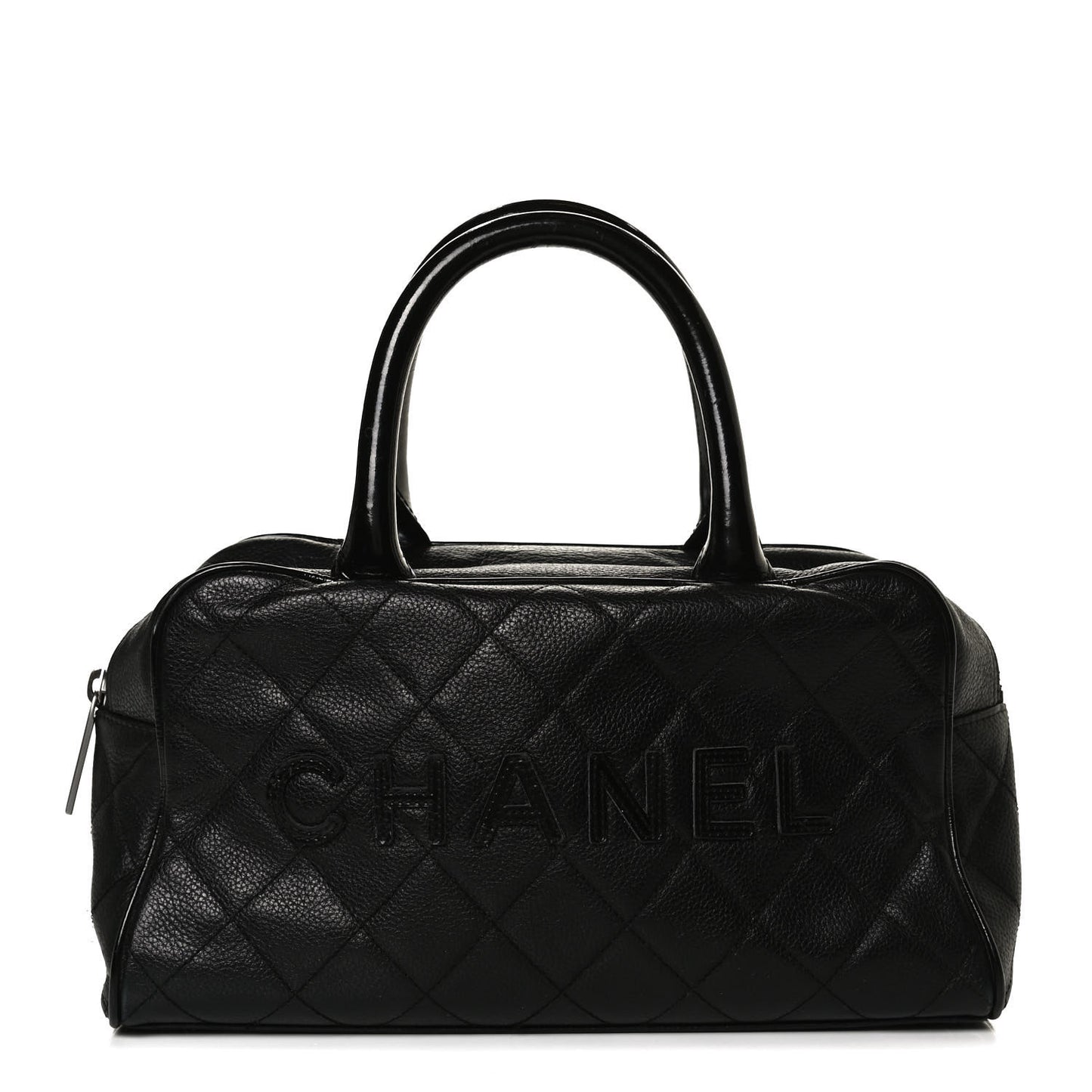 Caviar Patent Quilted Large Bowler Black