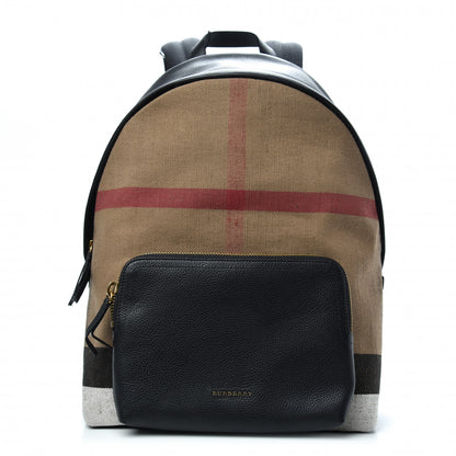 Burberry Mega Check Calfskin Abbeydale Simple Backpack Black Camel 1 of 8