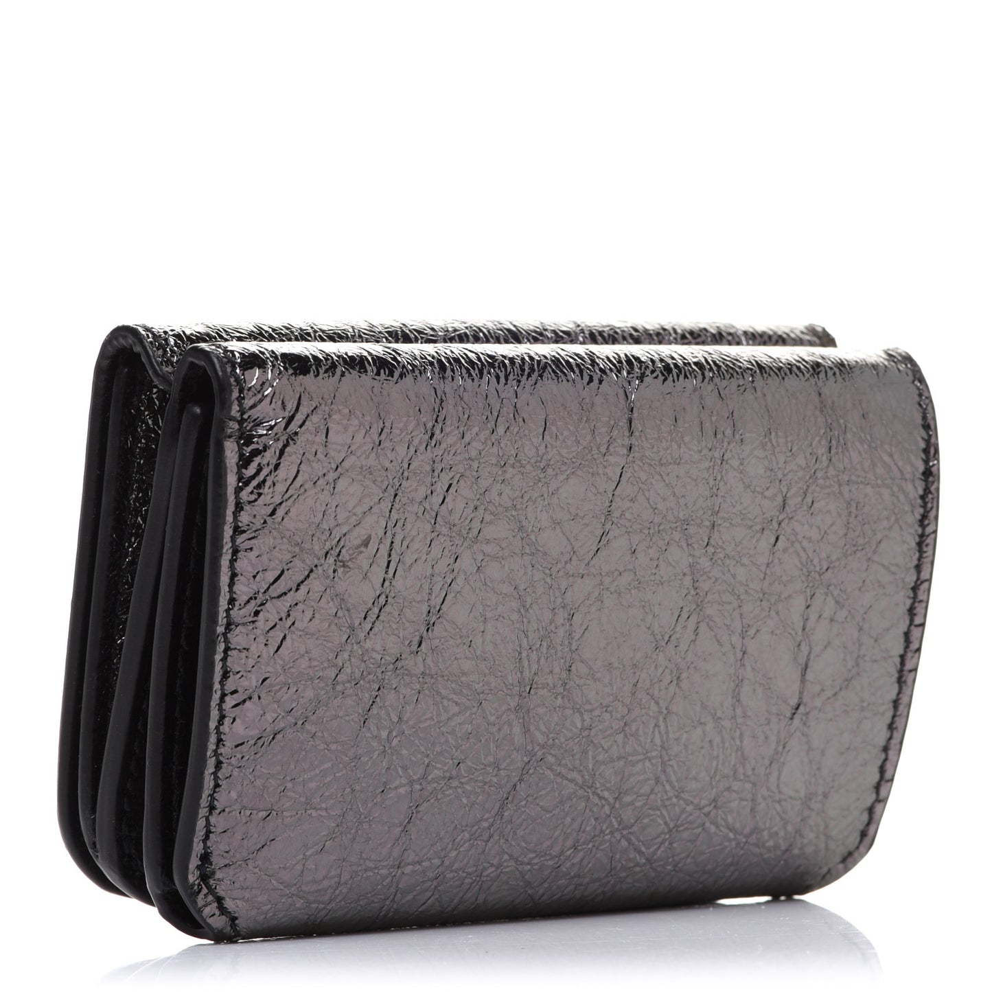 Metallic Textured Calfskin Logo Mini Cash Wallet Black