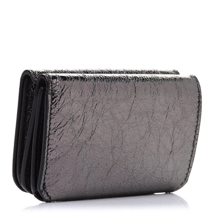 Balenciaga Metallic Textured Calfskin Logo Mini Cash Wallet Black 3 of 8