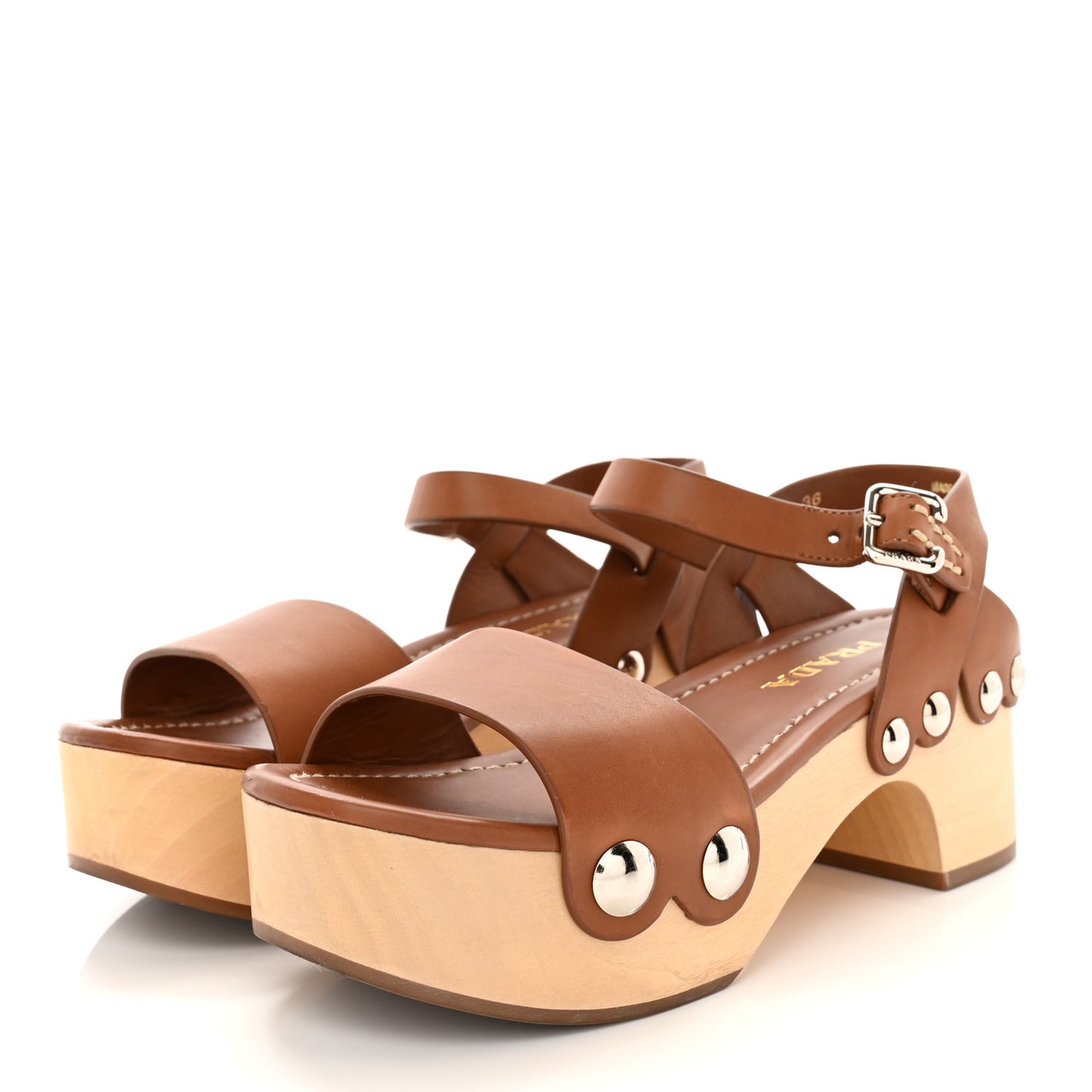 Natural Calfskin 50mm Clog Sandals 36 Brown