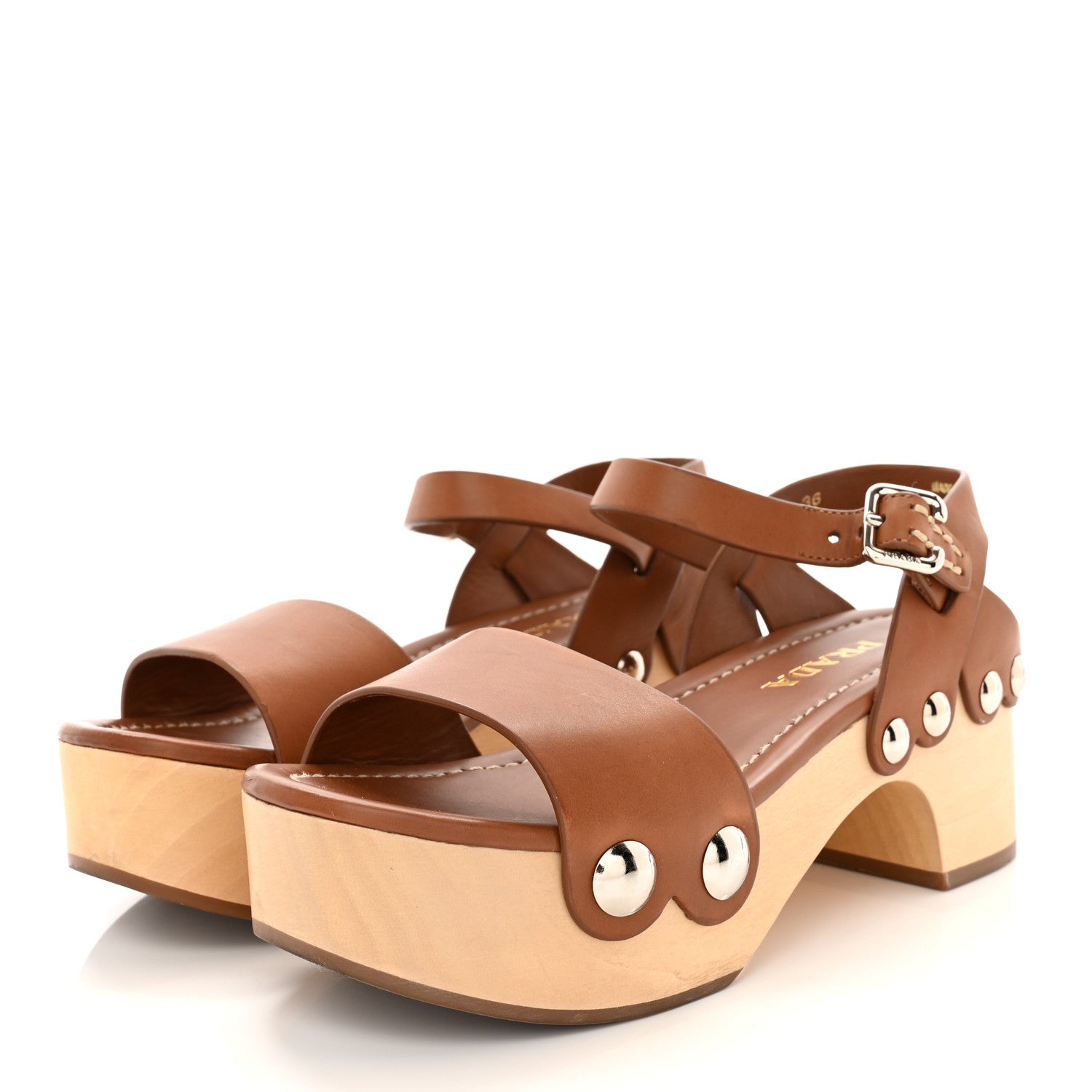 Prada Natural Calfskin 50mm Clog Sandals 36 Brown 3 of 12