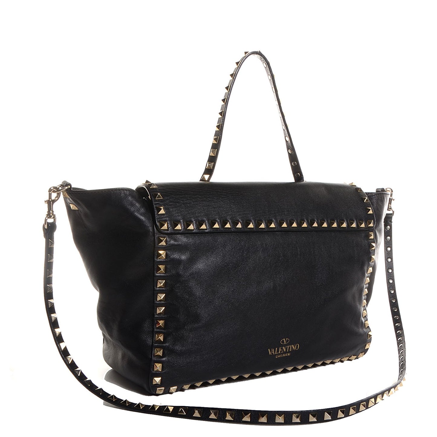 Vitello Rockstud Single Handle Flap Tote Black