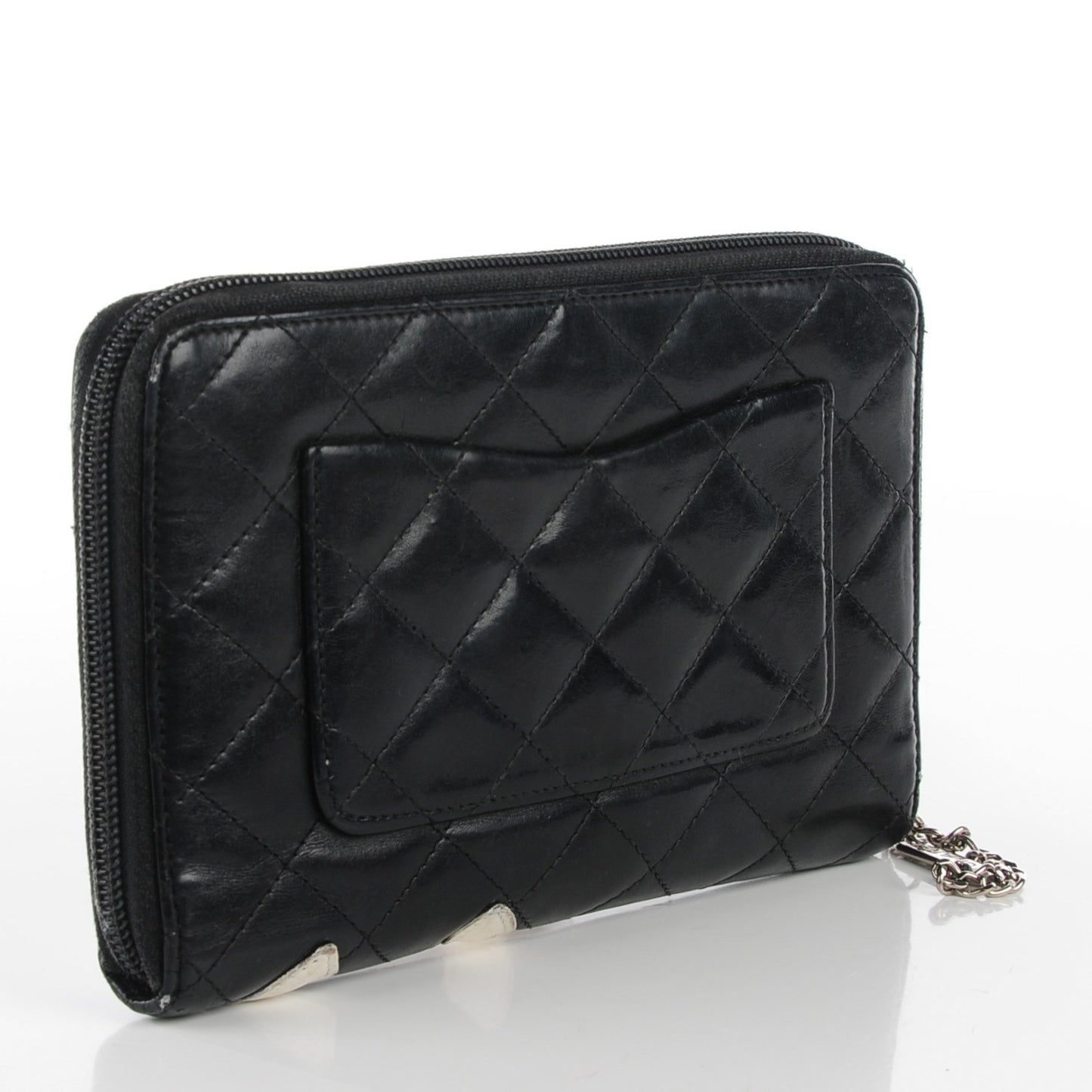 Calfskin Cambon Zip Around Organizer Wallet Black White