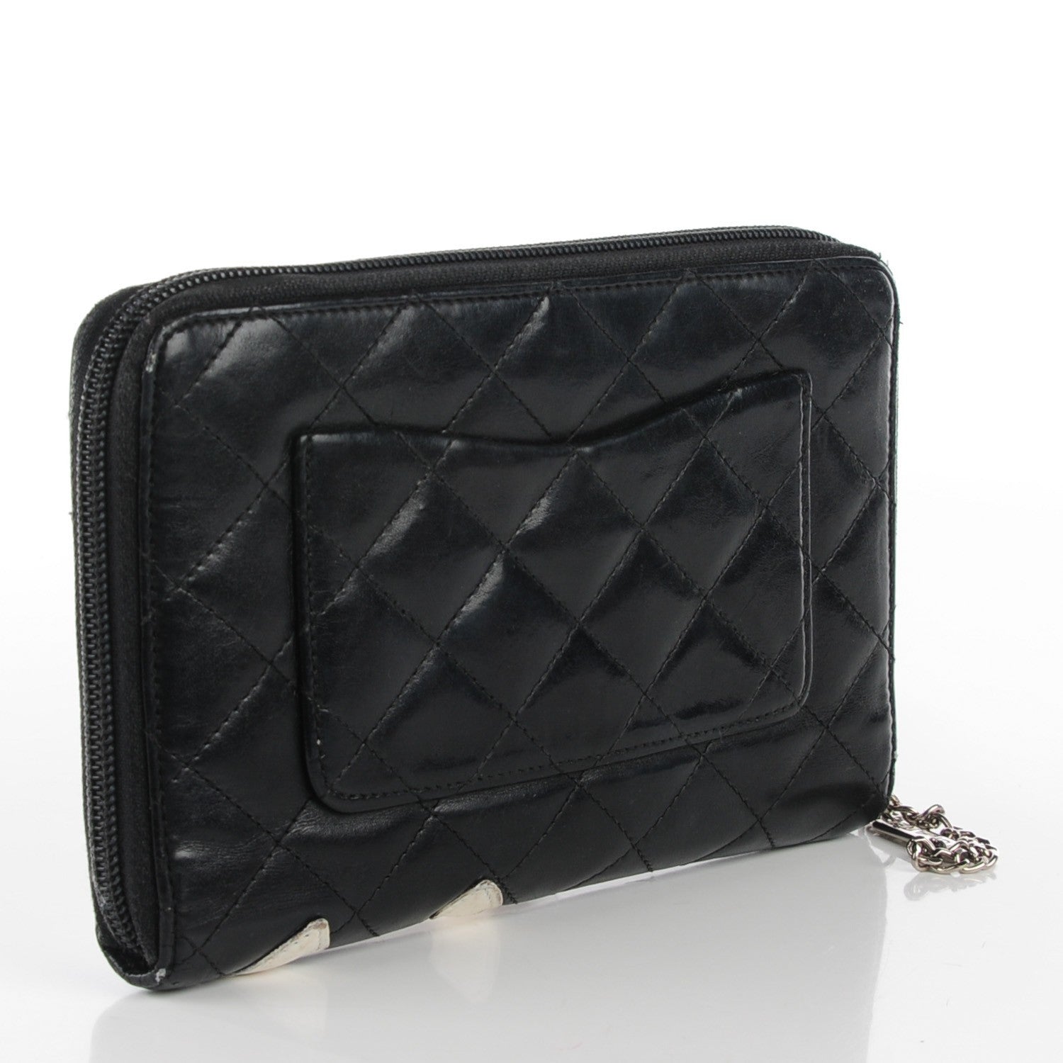 Chanel Calfskin Cambon Zip Around Organizer Wallet Black White 3 of 8