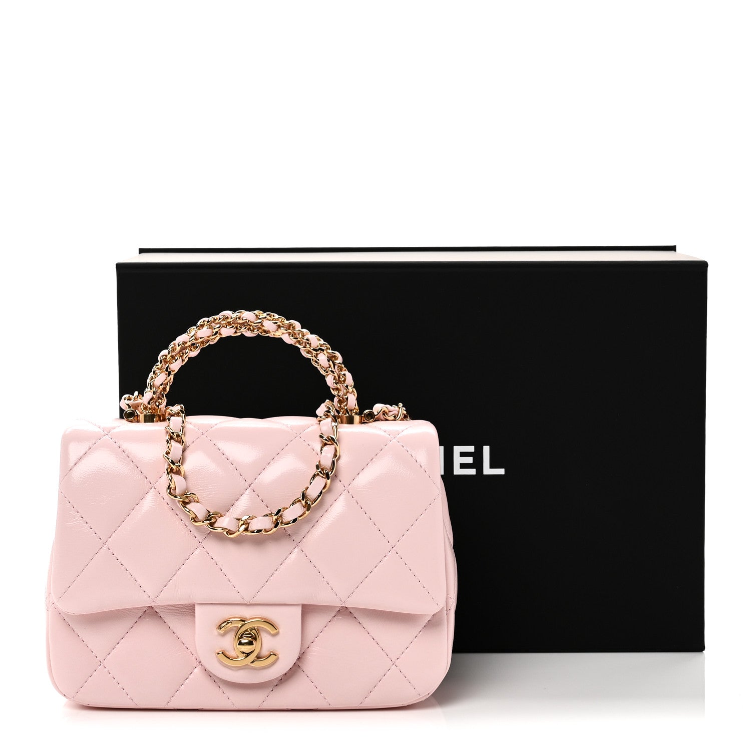 Chanel Shiny Lambskin Quilted Mini Twisted Links Top Handle Flap Light Pink 11 of 11