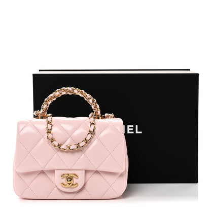Chanel Shiny Lambskin Quilted Mini Twisted Links Top Handle Flap Light Pink 11 of 11