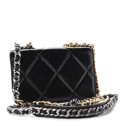 Chanel Shiny Crumpled Calfskin Quilted Chanel 19 Wallet On Chain WOC Black 3 of 12