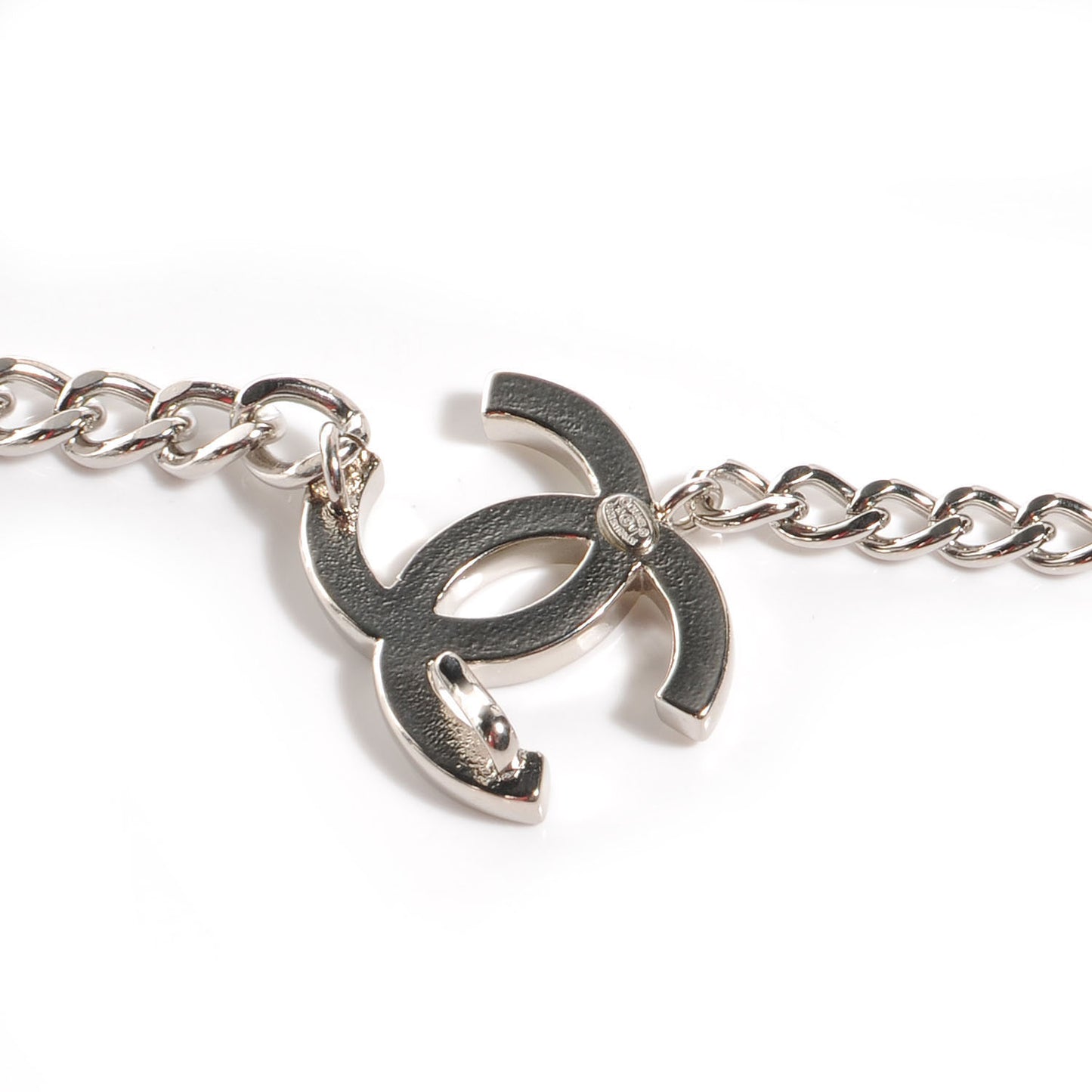 Enamel CC Chain Logo Belt Silver White