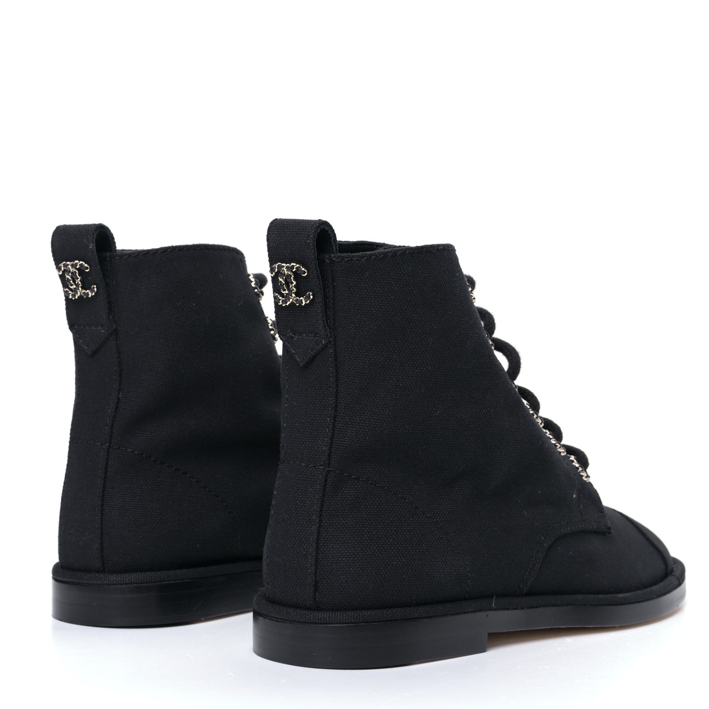 Cotton Grosgrain Cap Toe CC Lace Up Boots 37 Black