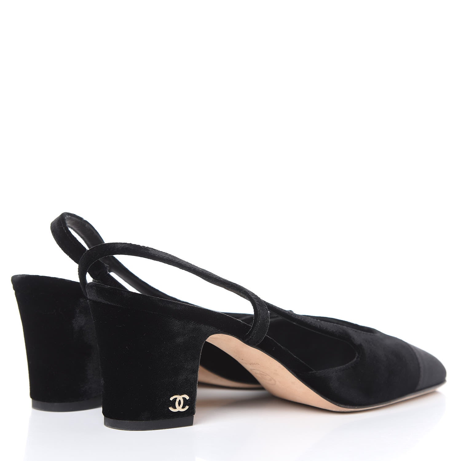 Chanel Velvet Grosgrain Cap Toe CC Slingback Pumps 37 Black 4 of 10
