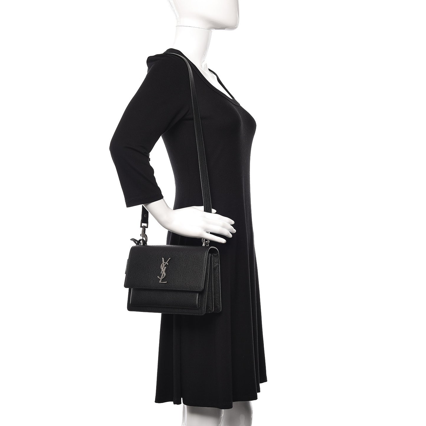 Grained Calfskin Medium Monogram Sunset Satchel Black