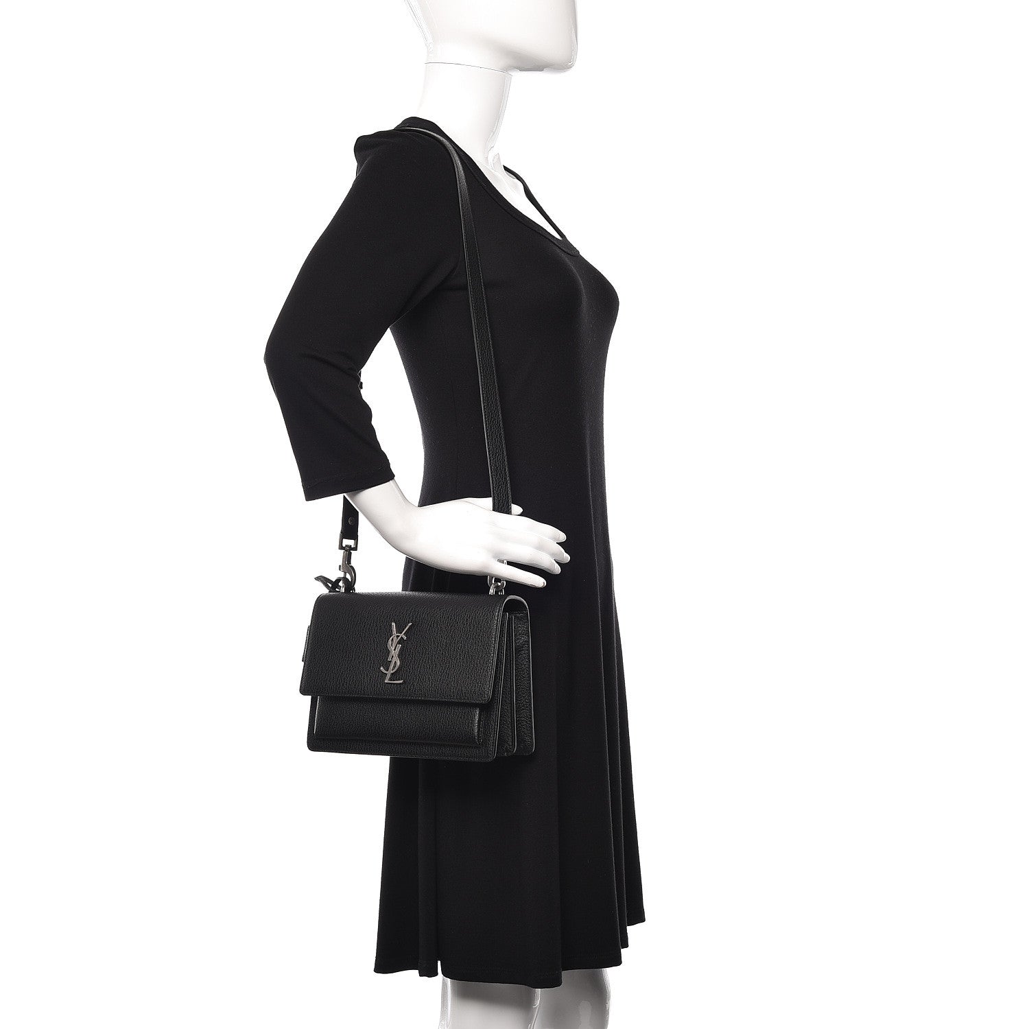 Saint Laurent Grained Calfskin Medium Monogram Sunset Satchel Black 2 of 9