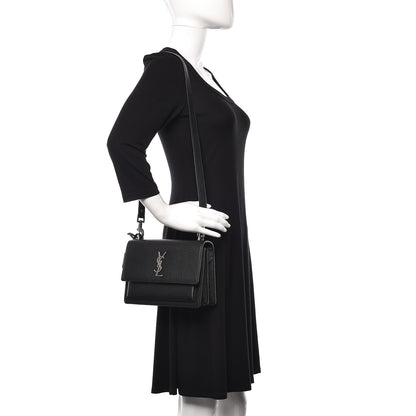 Saint Laurent Grained Calfskin Medium Monogram Sunset Satchel Black 2 of 9