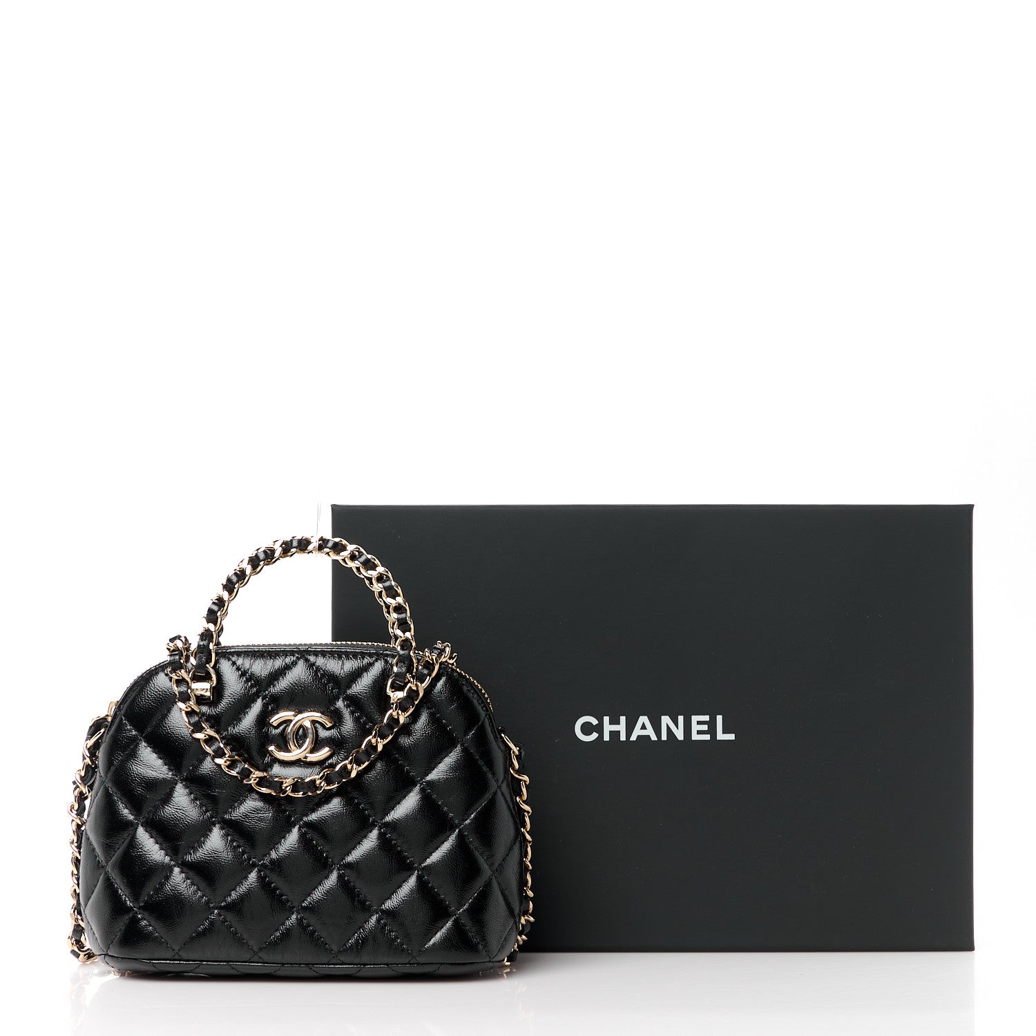Chanel Shiny Lambskin Quilted Shiny Coco Clutch With Chain Black 11 of 11