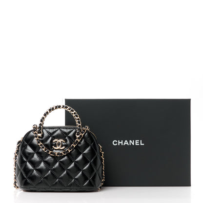 Chanel Shiny Lambskin Quilted Shiny Coco Clutch With Chain Black 11 of 11