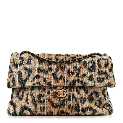 Chanel Tweed Mixed Fibers Leopard Print Souplissimo Maxi Flap Brown Black White 1 of 10