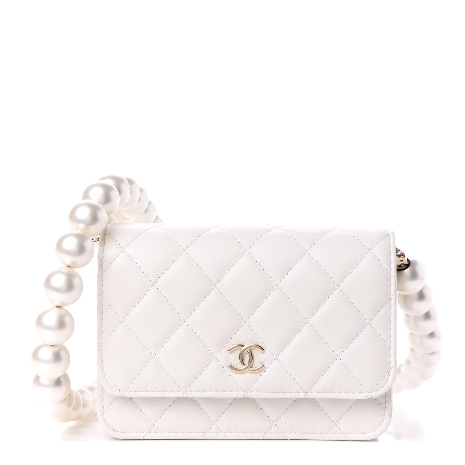 Chanel Calfskin Quilted Pearl Mini Wallet On Chain WOC White 1 of 9
