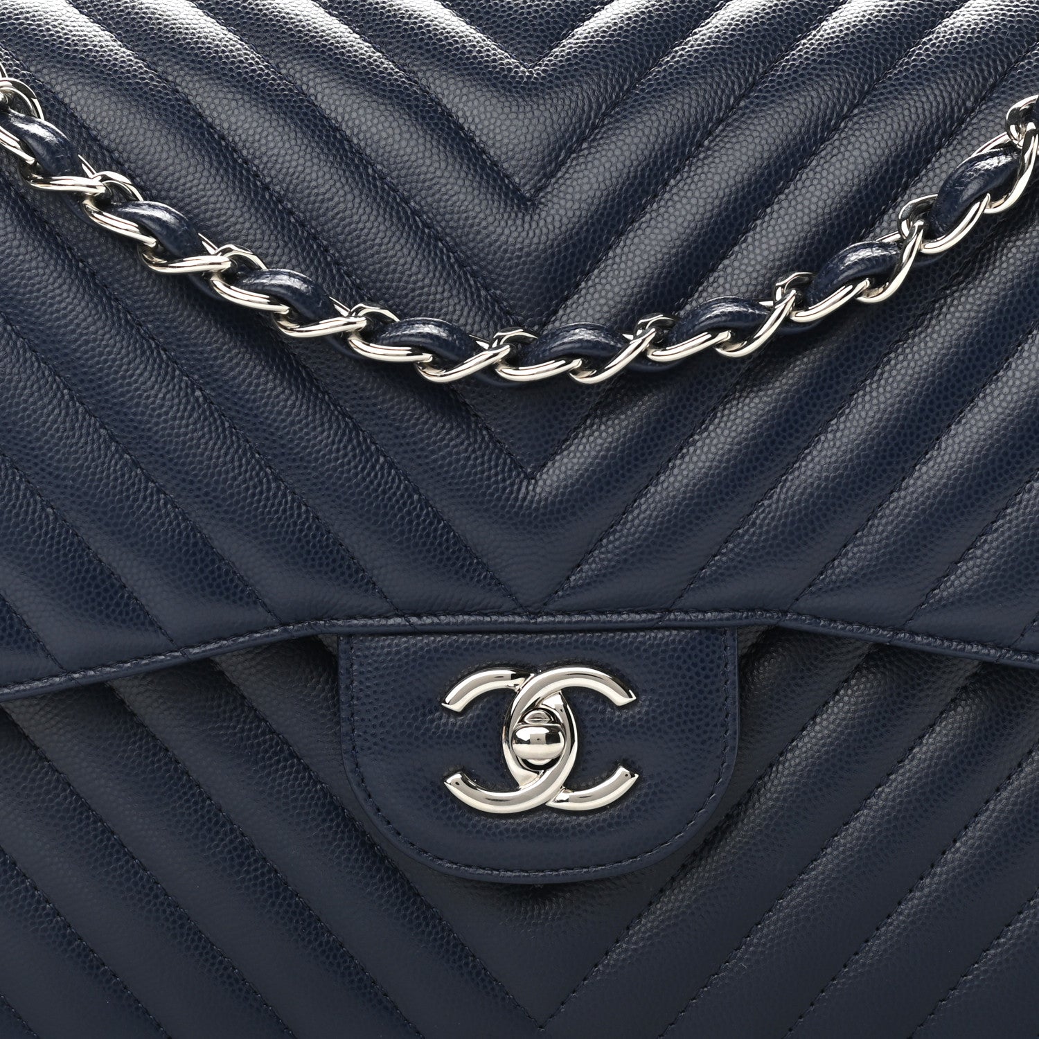 Chanel Caviar Chevron Quilted Jumbo Double Flap Navy 8 of 12