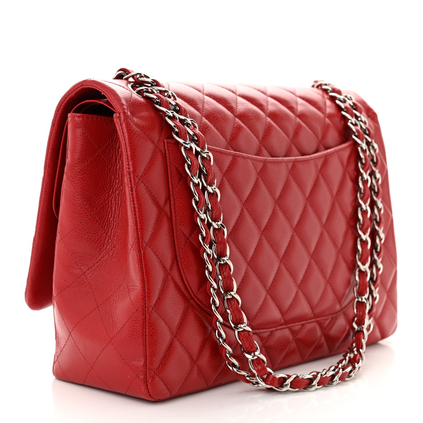 Caviar Quilted Maxi Double Flap Dark Red