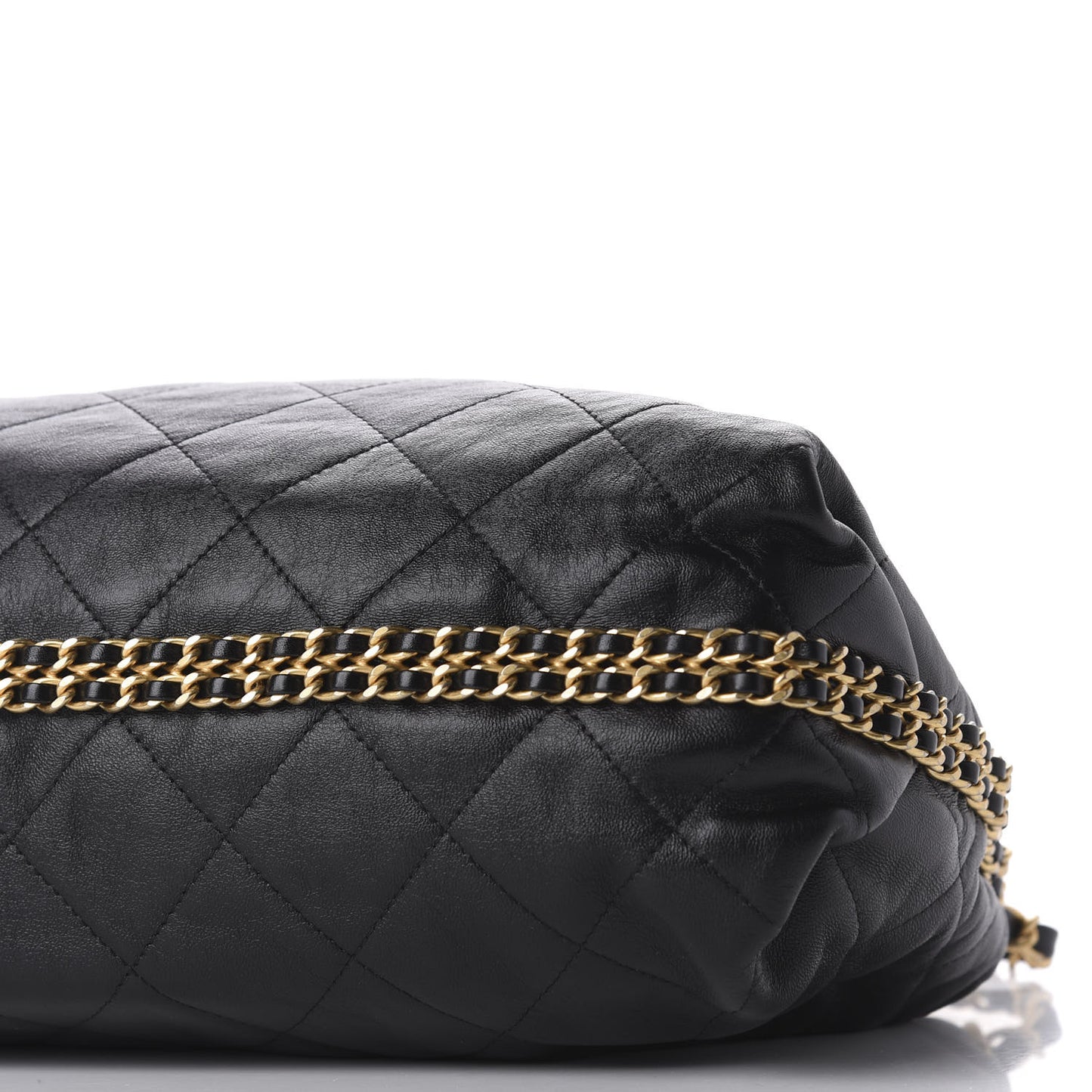 Calfskin Quilted Chain Around Tote Black
