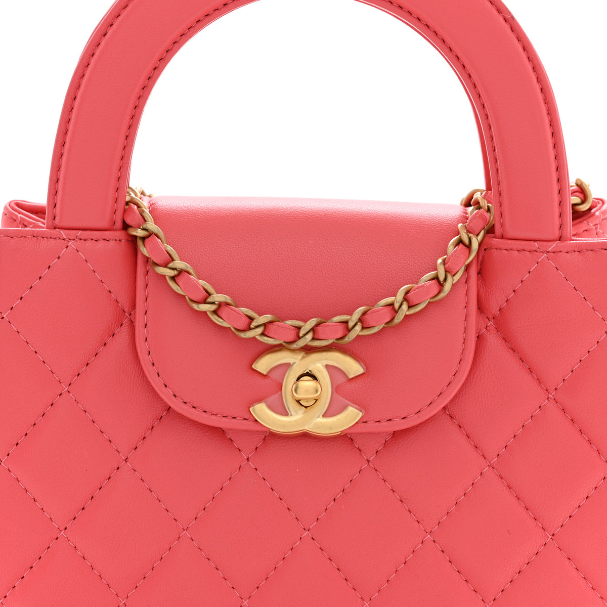 Chanel Shiny Aged Calfskin Quilted Nano Kelly Shopper Coral Pink 8 of 11