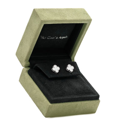 Van Cleef & Arpels 18K White Gold Mother of Pearl Sweet Alhambra Earrings 5 of 5