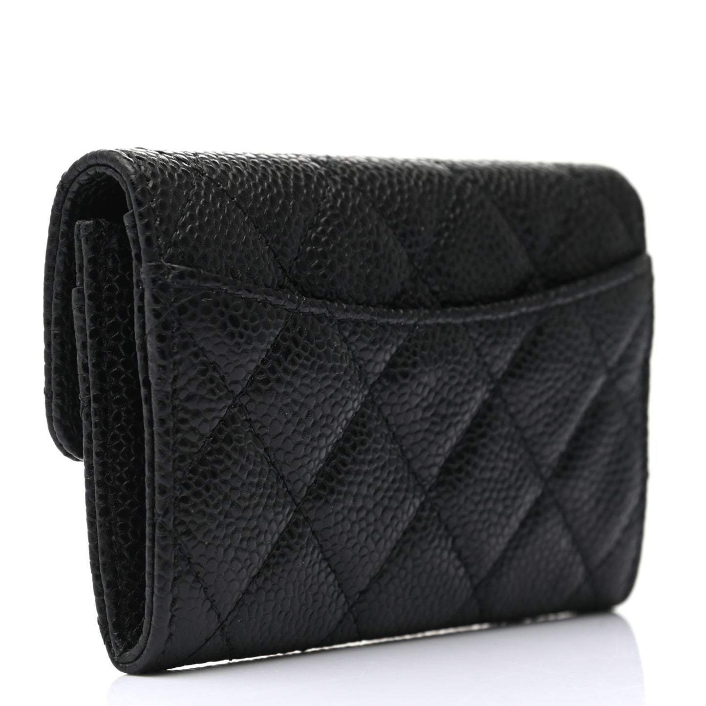 Caviar Quilted Flap Card Holder Wallet Black
