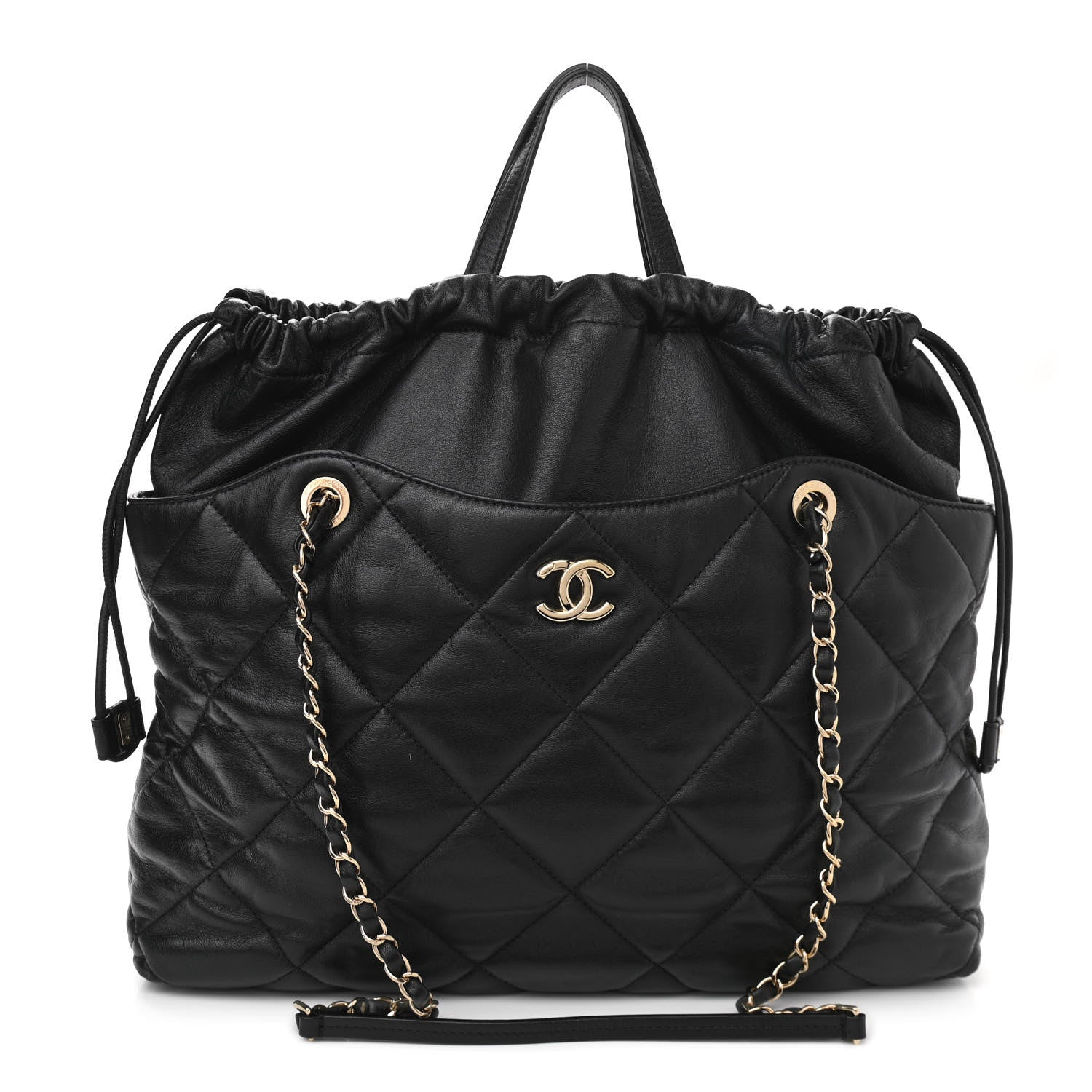 Chanel Lambskin Quilted Drawstring Shopping Bag Black 1 of 11