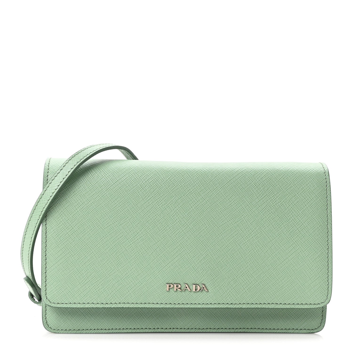 Prada Saffiano Lux Metal Flap Wallet Acquamarina 1 of 10
