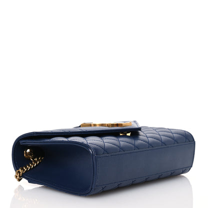 Saint Laurent Grain De Poudre Textured Mixed Matelasse Triquilt Small Monogram Satchel Blue Charron 4 of 12