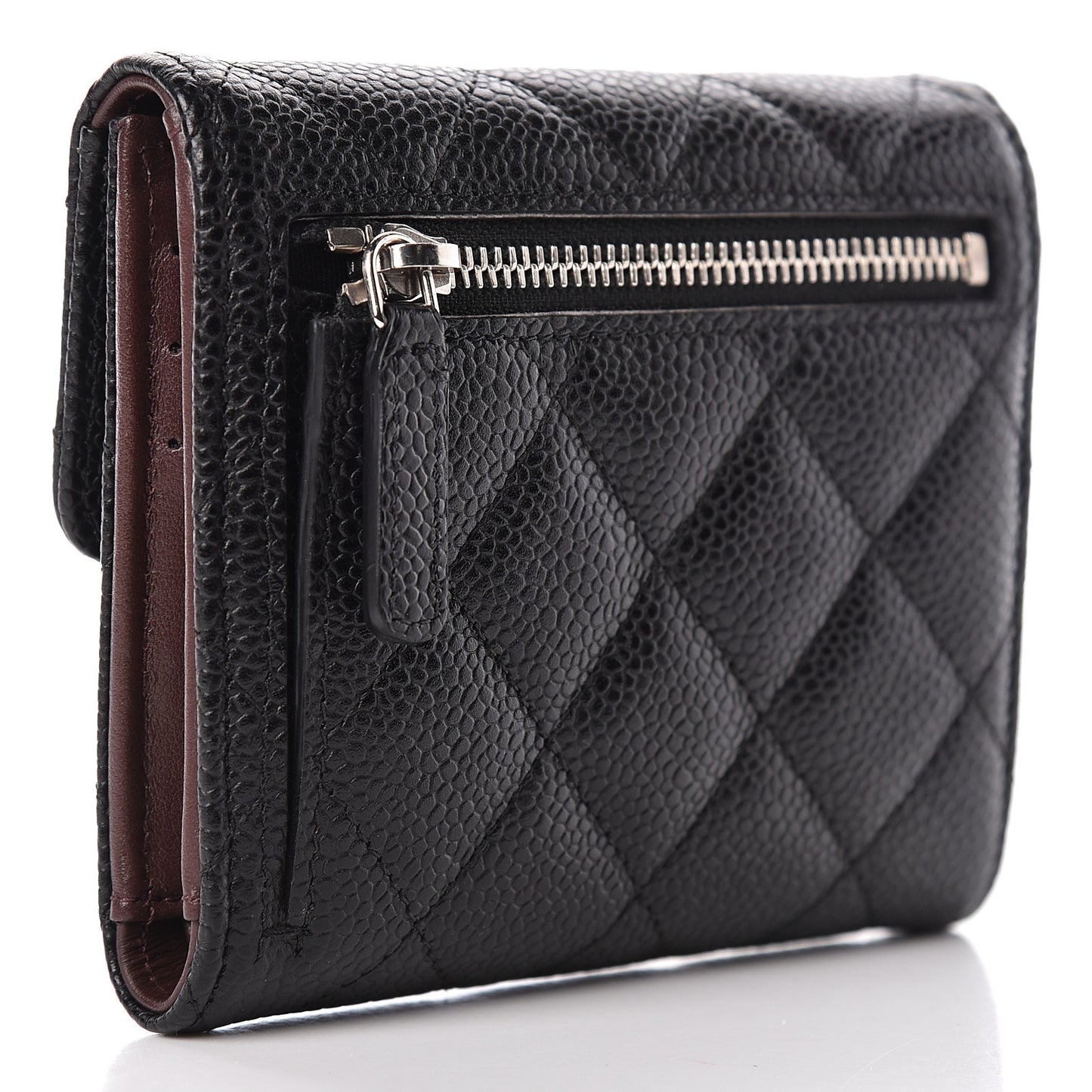 Caviar Quilted Compact Flap Wallet Black