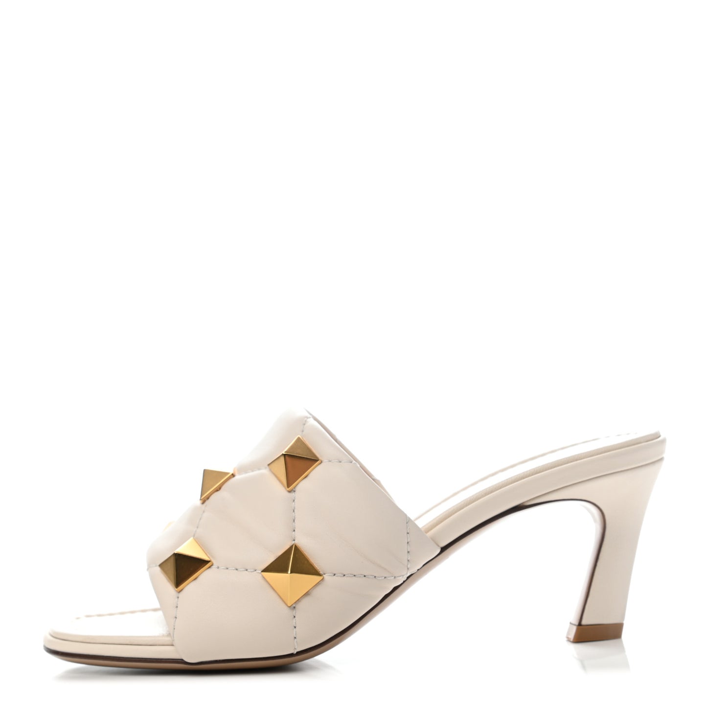 Nappa Quilted Roman Stud 65mm Slide Sandals 36 Light Ivory