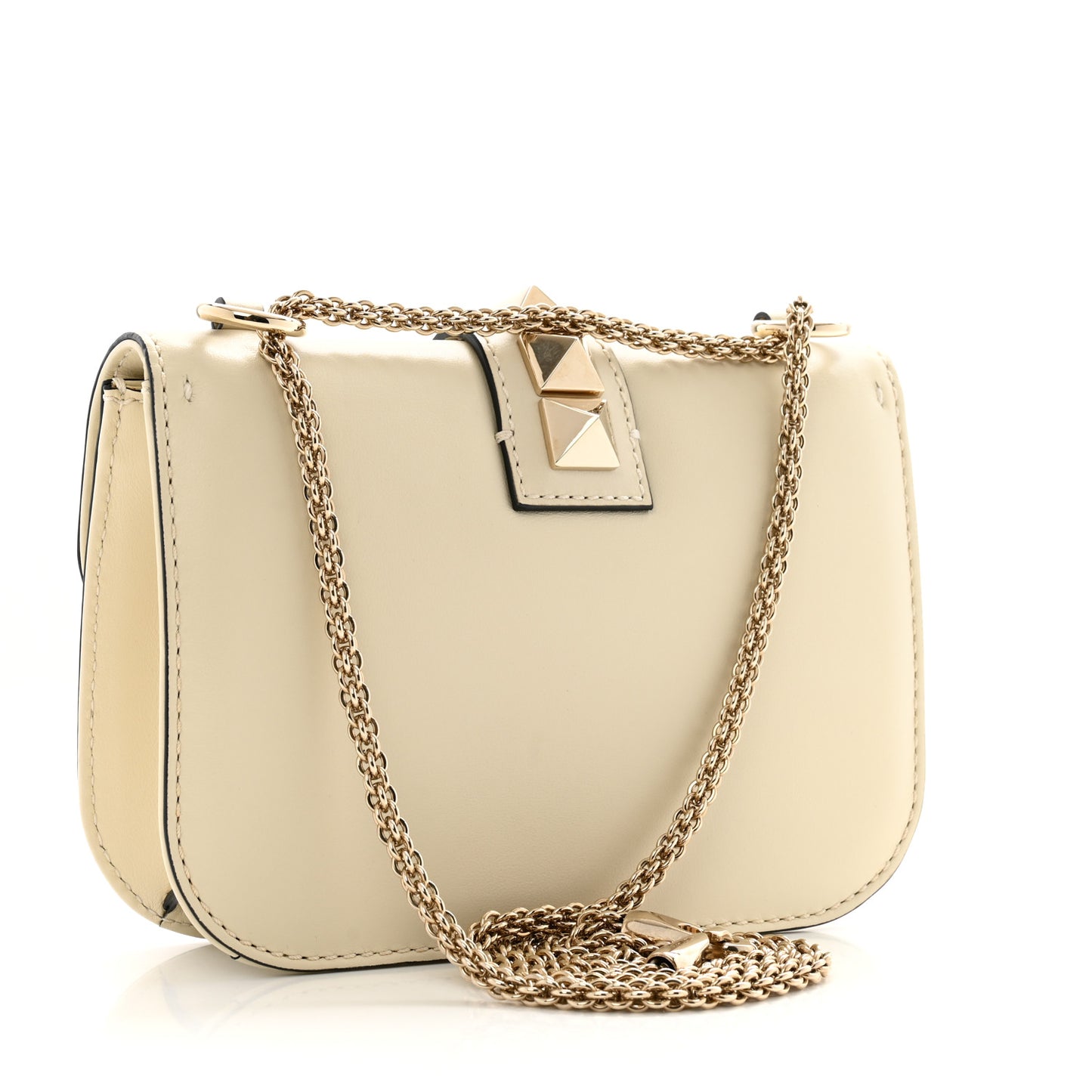 Vitello Small Glam Lock Rockstud Flap Ivory