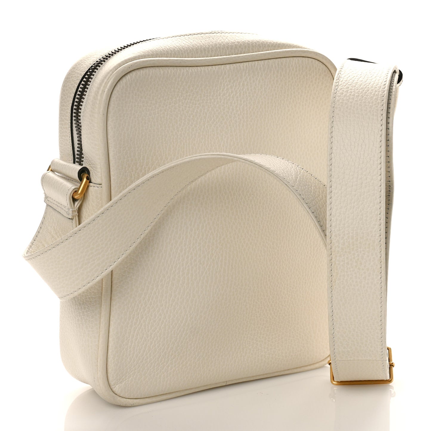 Grained Calfskin Logo Messenger Bag White