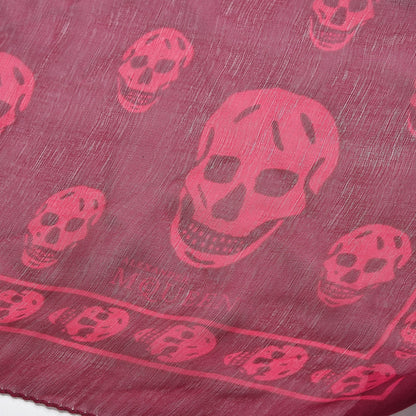 Alexander McQueen Silk Chiffon Skull Scarf Red Pink 4 of 6