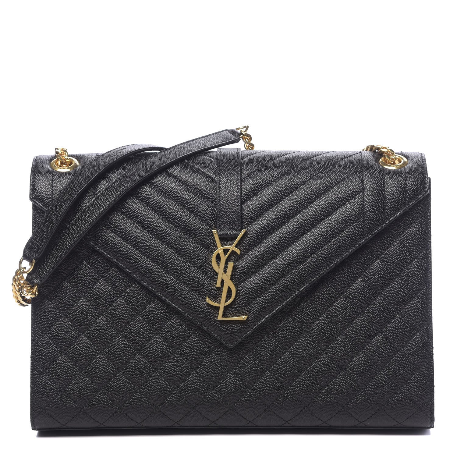 Saint Laurent Grain De Poudre Textured Mixed Matelasse Large Triquilt Monogram Satchel Black 1 of 9
