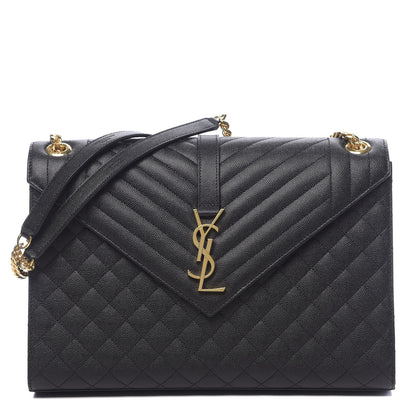 Saint Laurent Grain De Poudre Textured Mixed Matelasse Large Triquilt Monogram Satchel Black 1 of 9