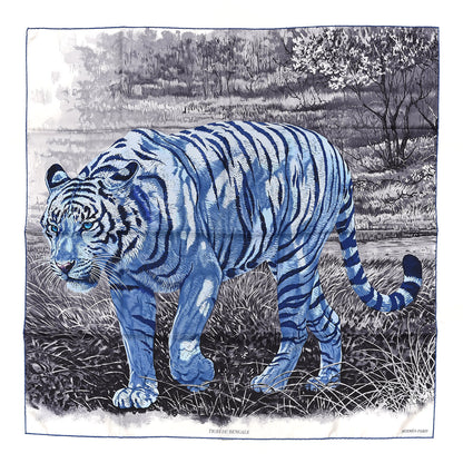 Hermes Silk Tigre du Bengale Scarf 90 Anthracite Bleu Blanc 1 of 4