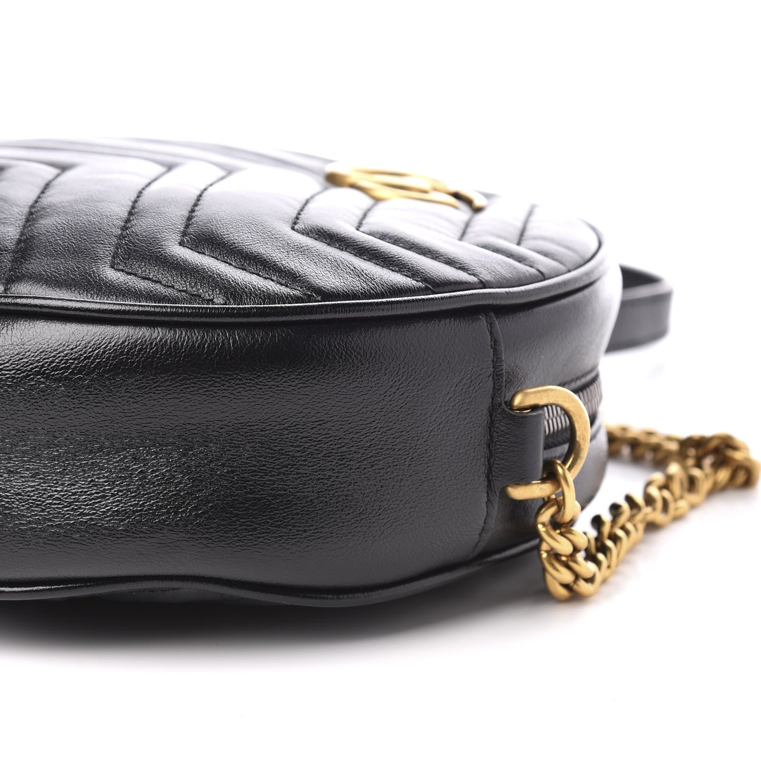 Gucci Azalea Calfskin Matelasse Heart Mini GG Marmont Round Shoulder Bag Black 6 of 10