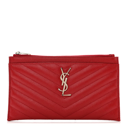 Saint Laurent Grain De Poudre Chevron Monogram Bill Pouch Rouge Eros 1 of 7