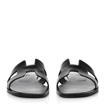 Hermes Box Calfskin Oran Sandals 38 Black 2 of 19