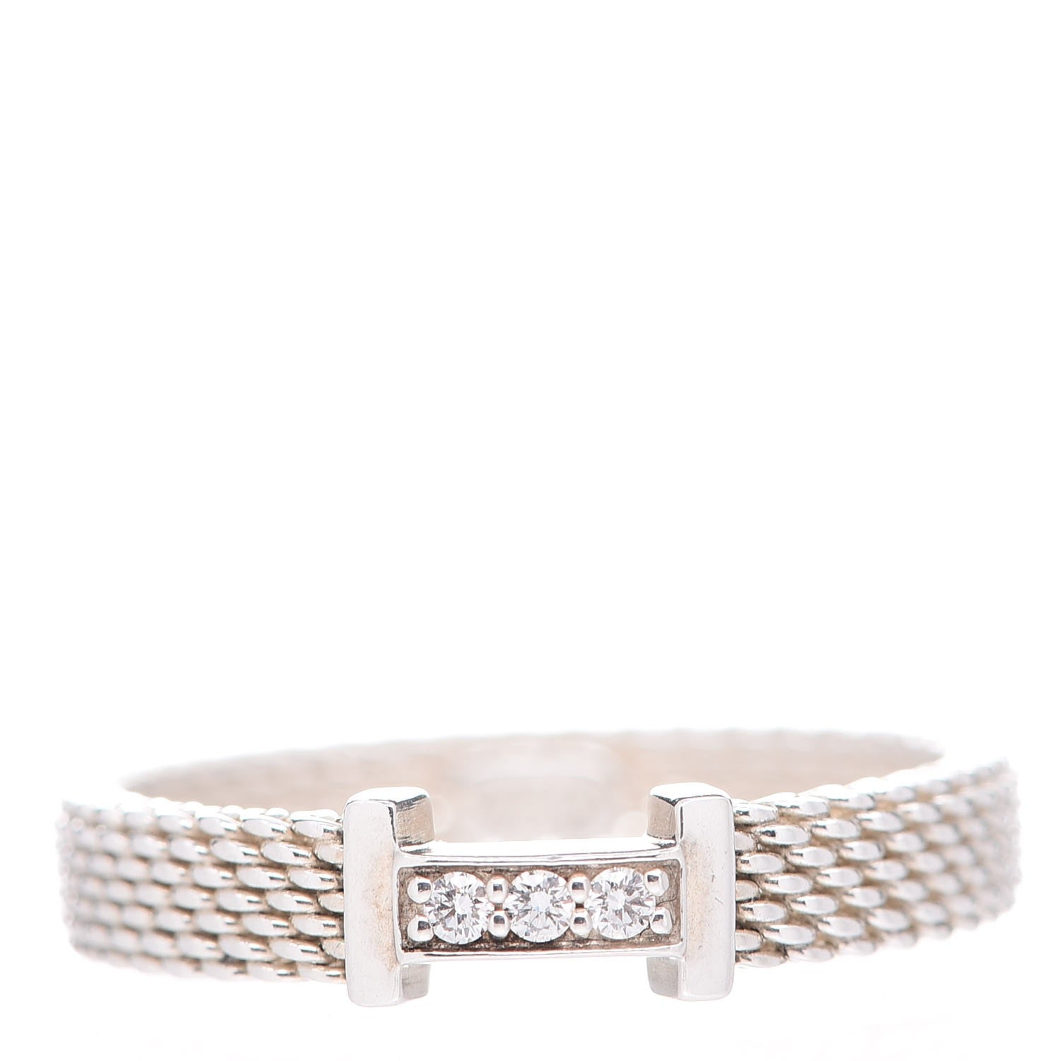 Tiffany Sterling Silver Diamond Somerset Mesh Band Ring 55 7.25 1 of 5
