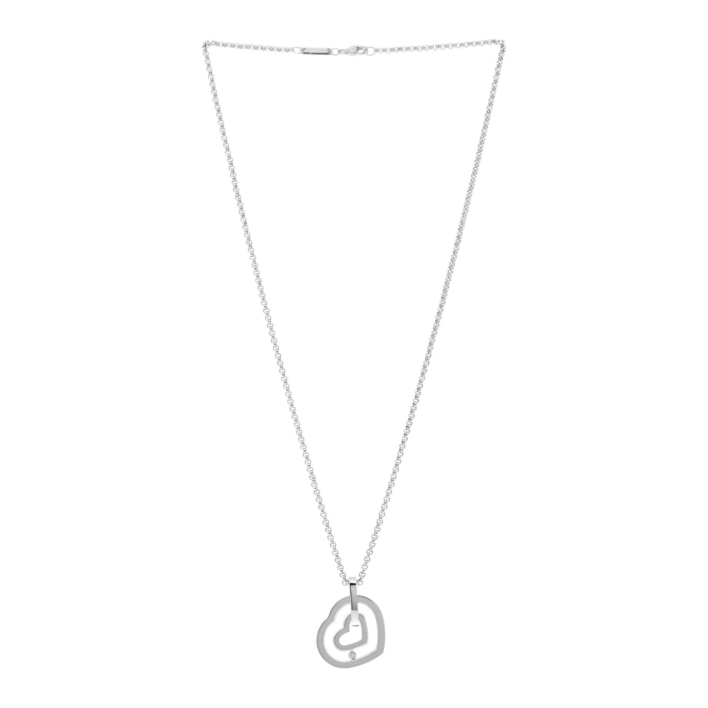 18K White Gold Happy Diamonds Double Heart Pendant Necklace