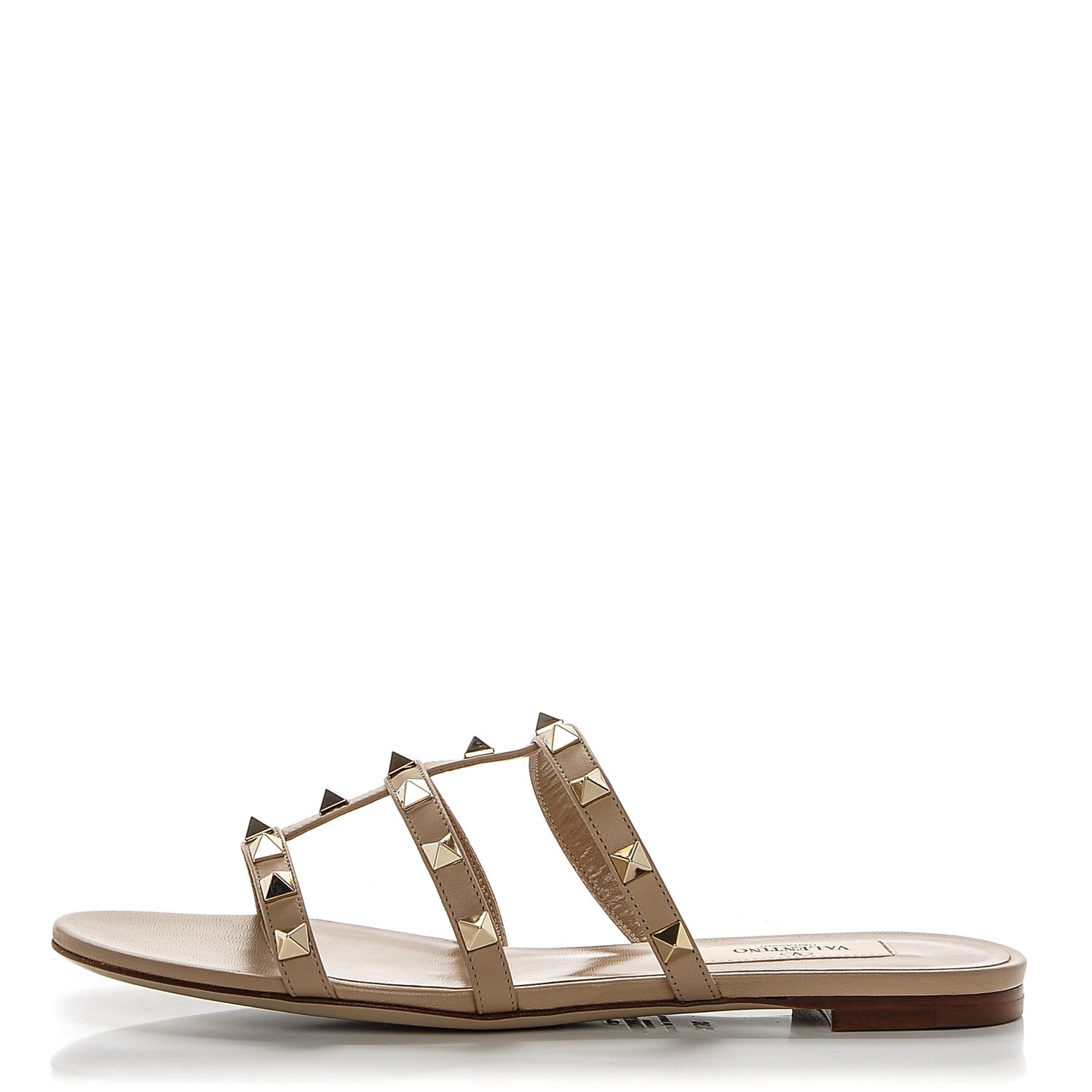 Valentino Garavani Nappa Rockstud Caged Flat Slide Sandals 36.5 Camel Rose 1 of 7