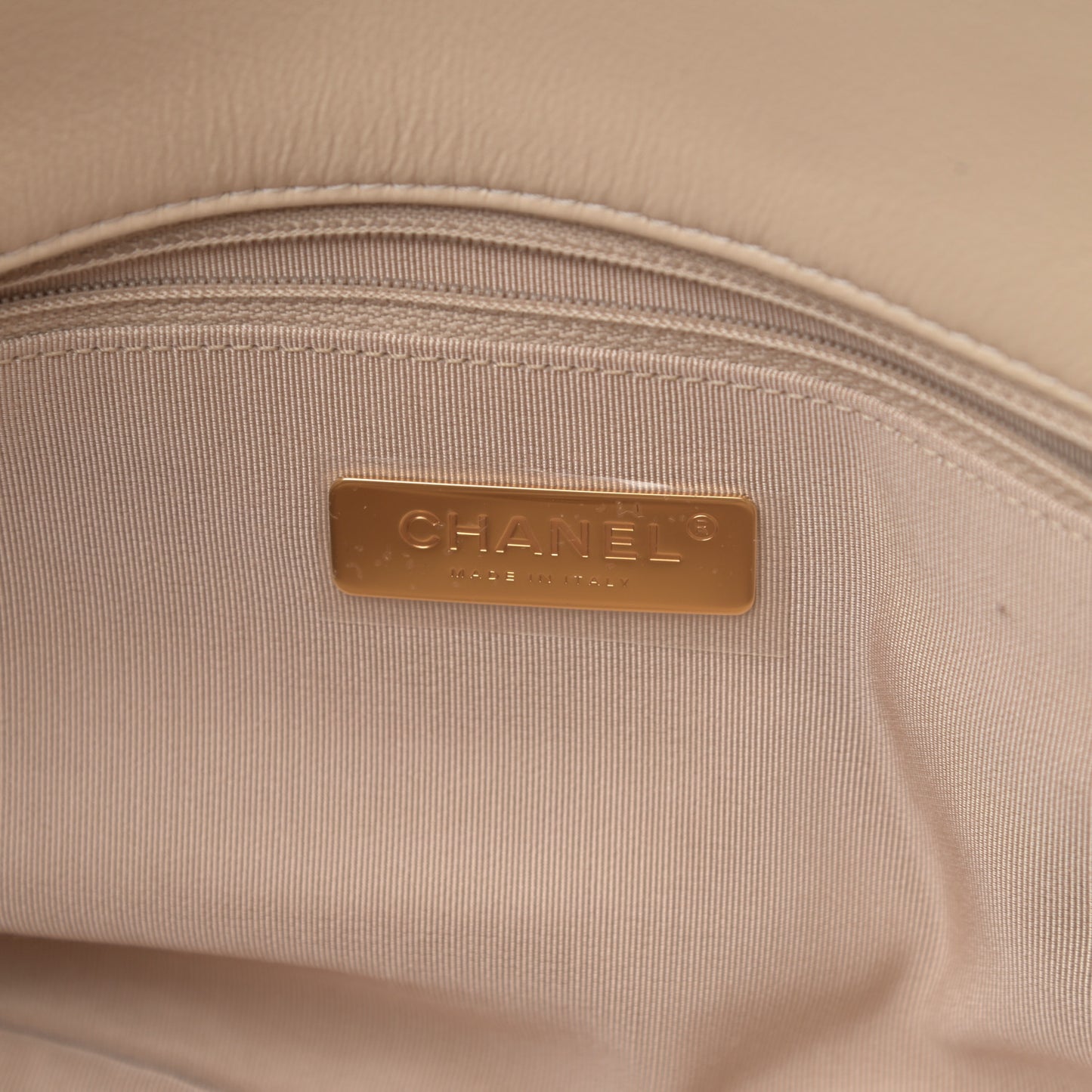 Goatskin Quilted Medium Chanel 19 Flap Beige