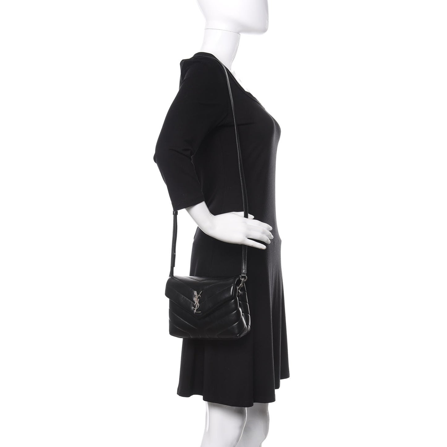 Calfskin Y Quilted Monogram Toy Loulou Crossbody Bag Black